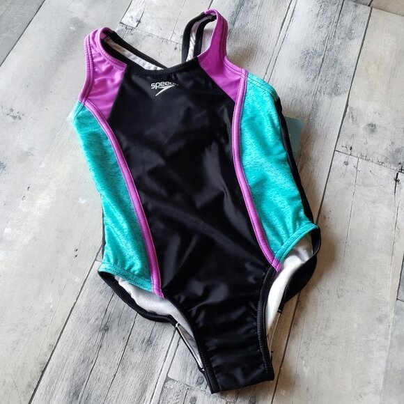 NWT - Girls Speedo Racerback Swim Suit - Size XS (5/6) - Picture 1 of 3